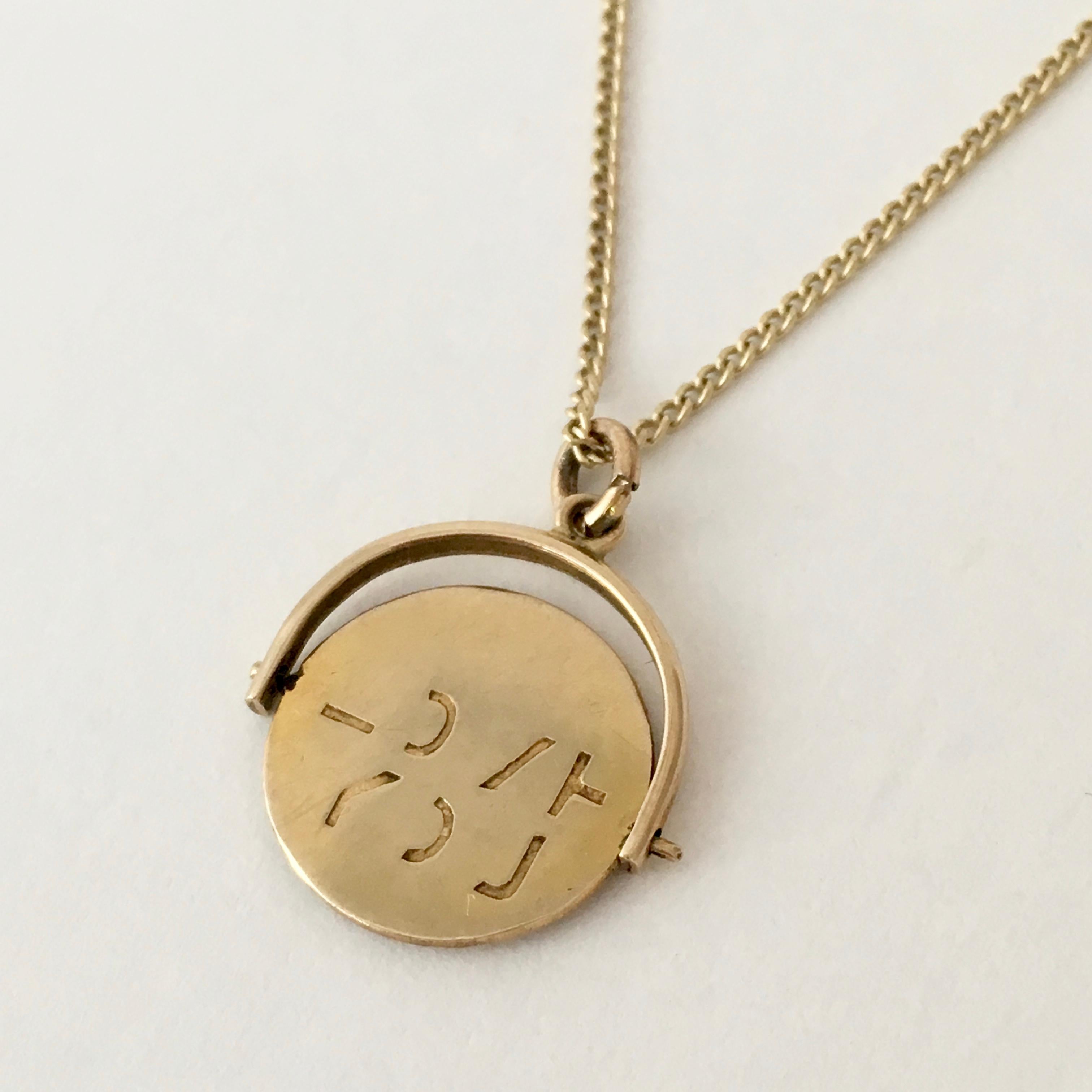 Contemporary Vintage Jewelry Gold Charm 'I Iove You' Coin Spinner Pendant Love Token