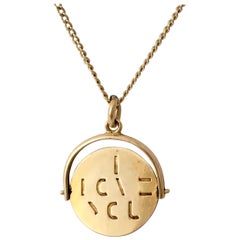 Vintage Jewelry Gold Charm 'I Iove You' Coin Spinner Pendant Love Token