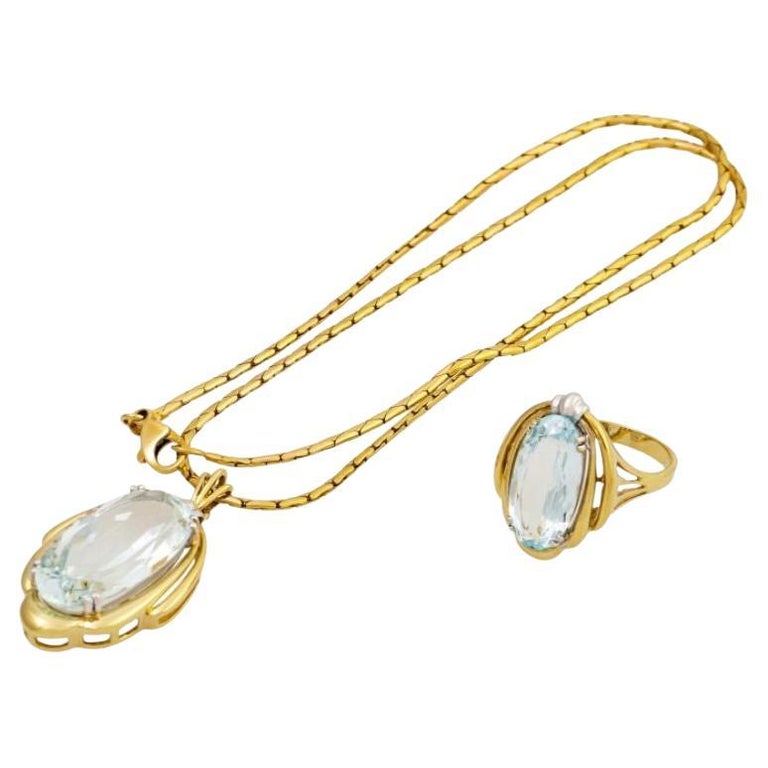 Vintage Jewelry Set with Aquamarines For Sale at 1stDibs