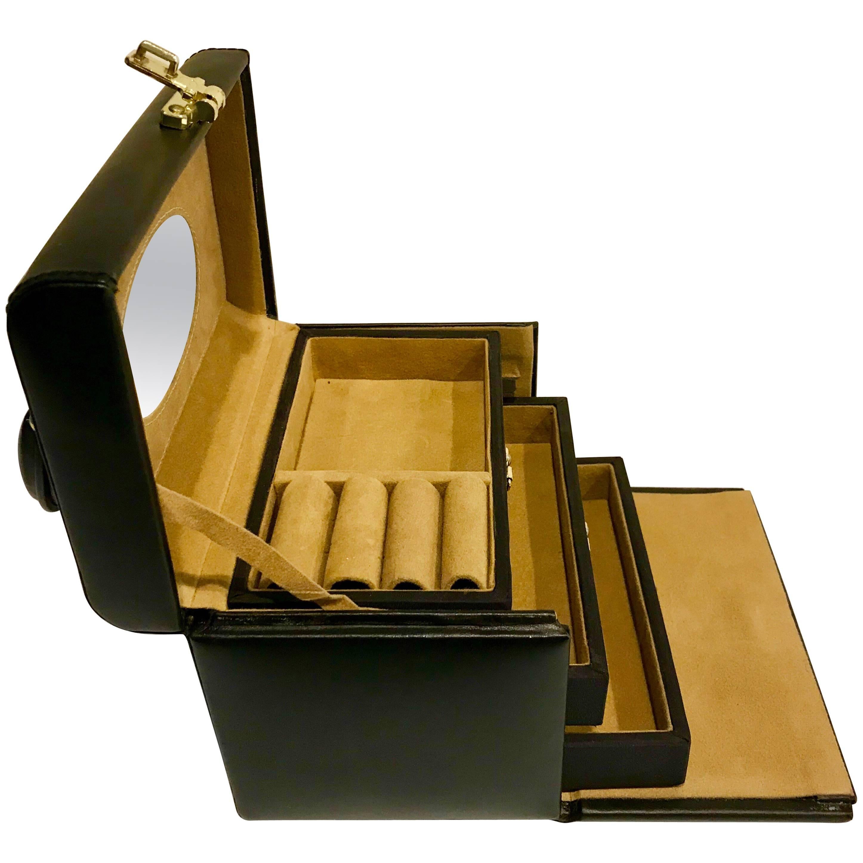Leather Vanity Train Case, Brass Combination Lock For Sale