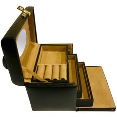 Retro Leather Vanity Train Case, Brass Combination Lock