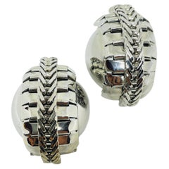 Vintage JEWELS BY JULIO signed silver tone modernist designer clip on earrings