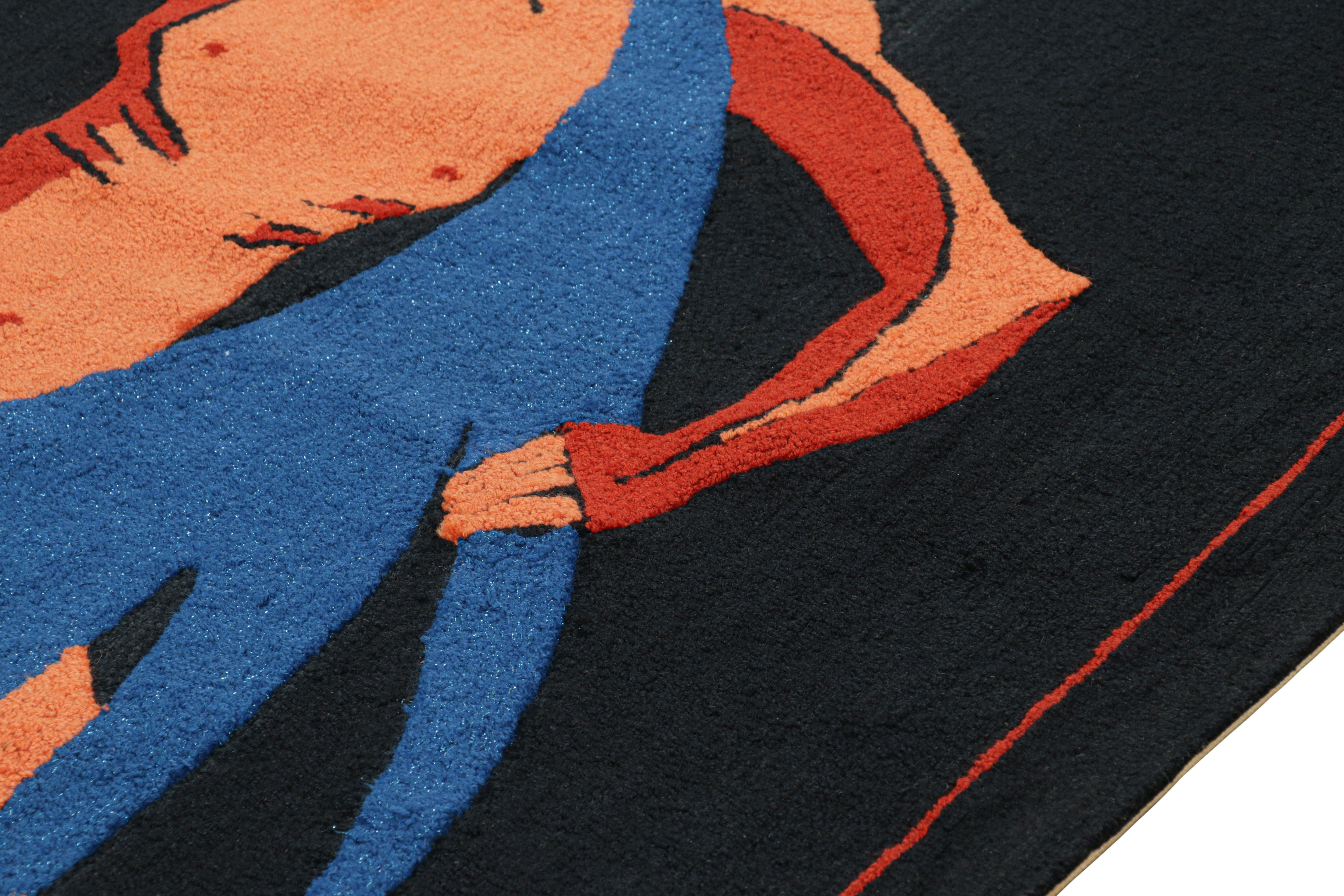 Mid-17th Century Vintage Jewish Pictorial Tapestry in Orange, Blue and Black Tones  Rug & Kilim For Sale