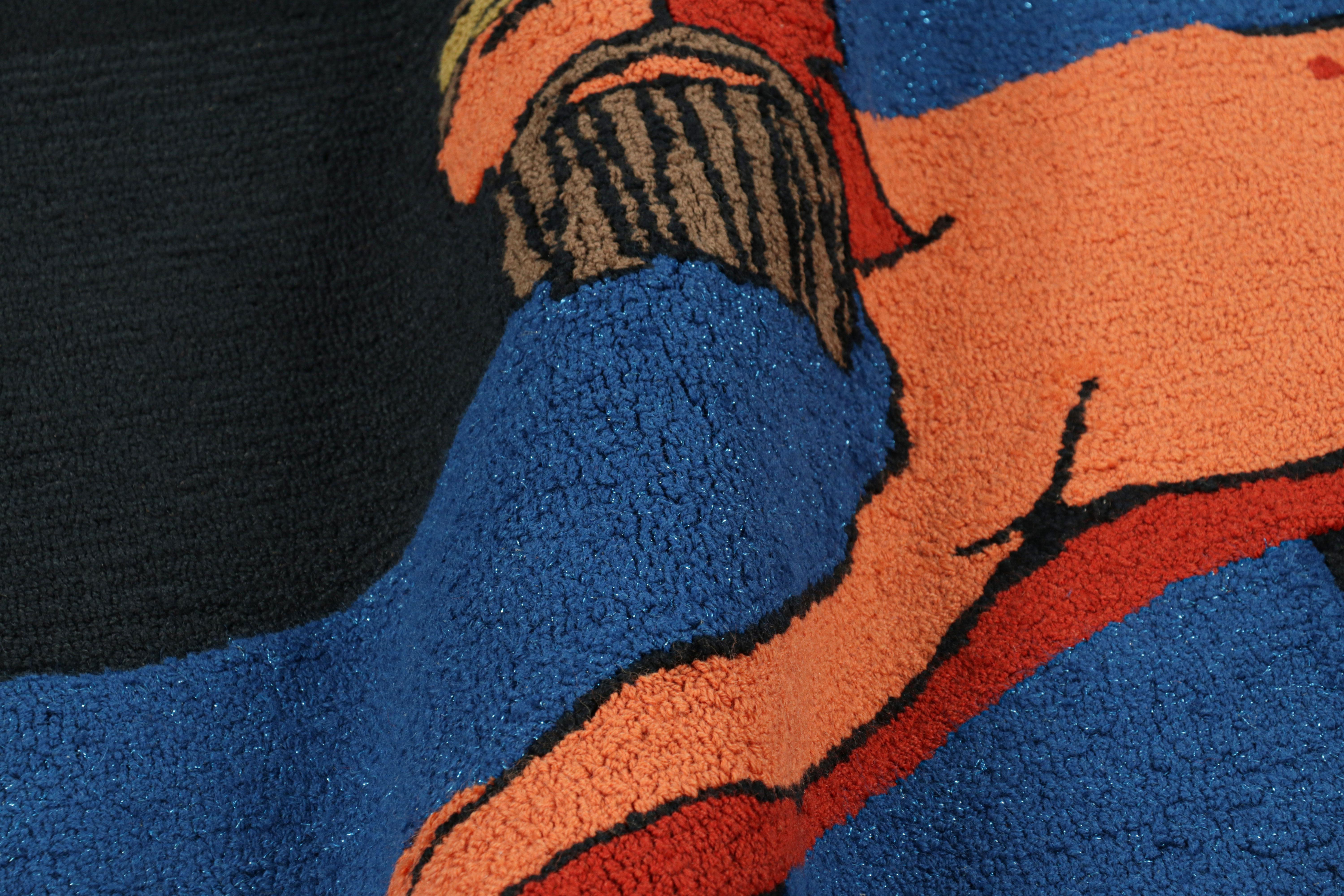 Wool Vintage Jewish Pictorial Tapestry in Orange, Blue and Black Tones  Rug & Kilim For Sale