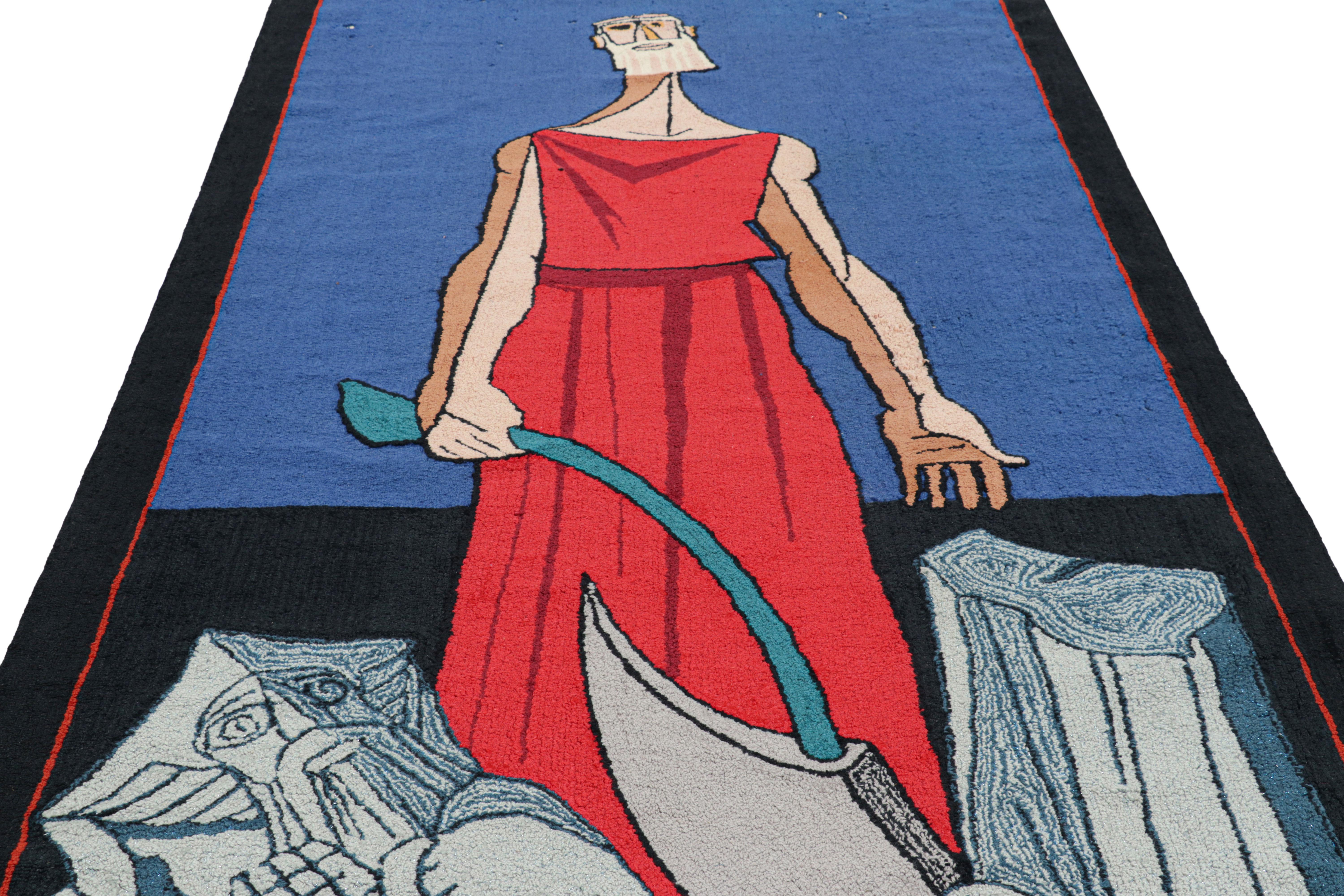 Réalisée en laine tuftée à la main vers 1960-1970, cette tapisserie vintage de 5x12 est un nouvel ajout à la collection de textiles rares et de pièces murales de Rug & Kilim. Elle fait partie d'une série rare de pièces réalisées pour une synagogue,