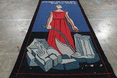 Vintage Jewish Pictorial Tapestry in Red, Blue and Black Tones  Rug & Kilim