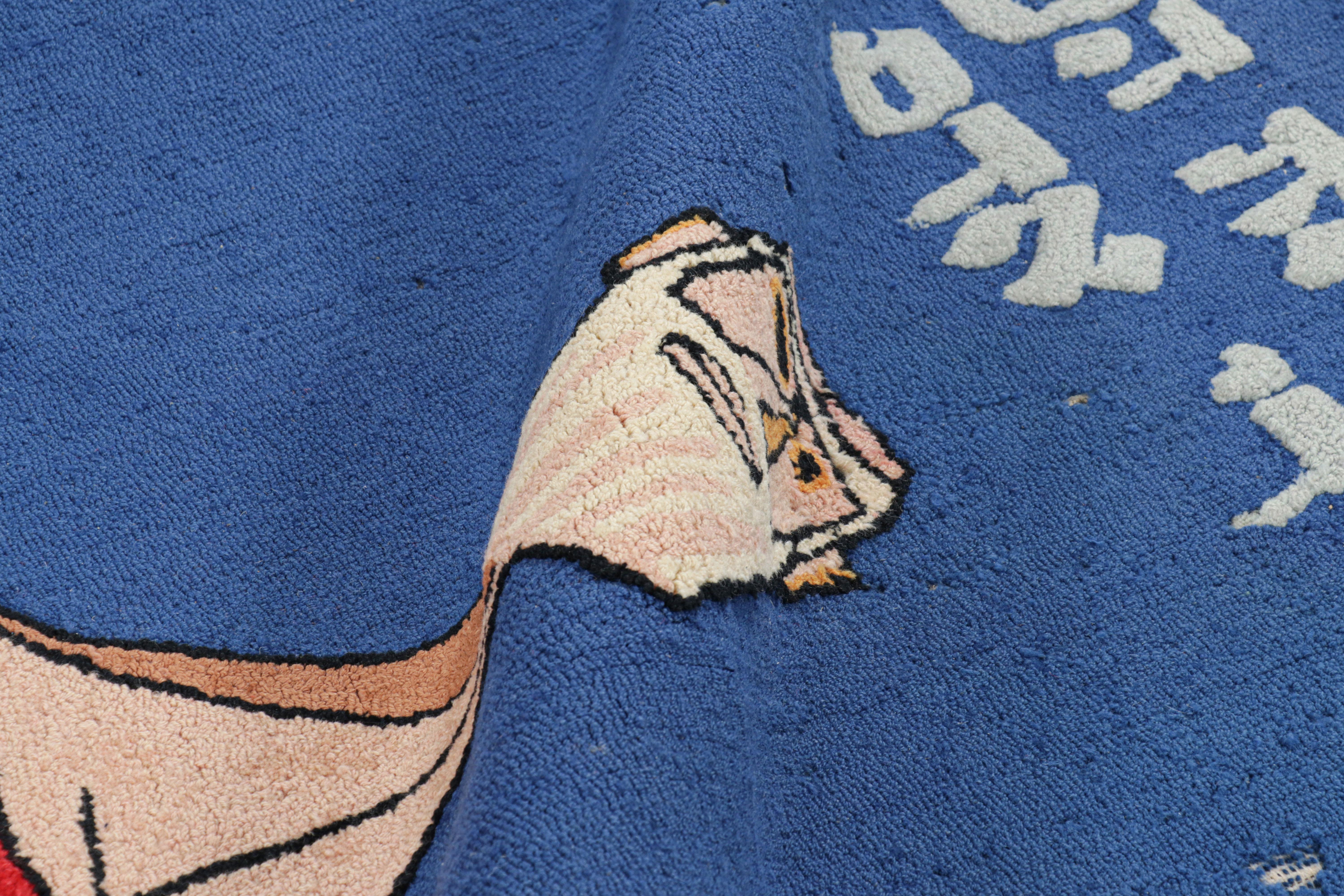 Laine Tapisserie picturale juive vintage dans les tons rouges, bleus et noirs  Rug & Kilim en vente