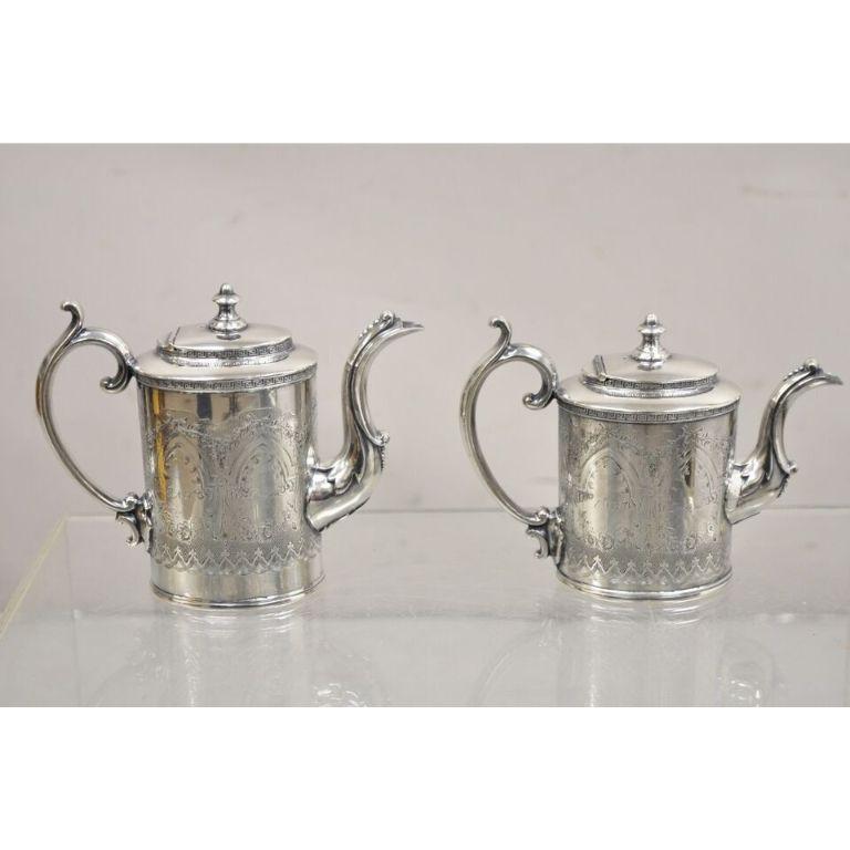 Victorien Vintage J.F. Curran & Co Victorian Silver Plated Small Coffee Tea Set - 4 Pc Set en vente