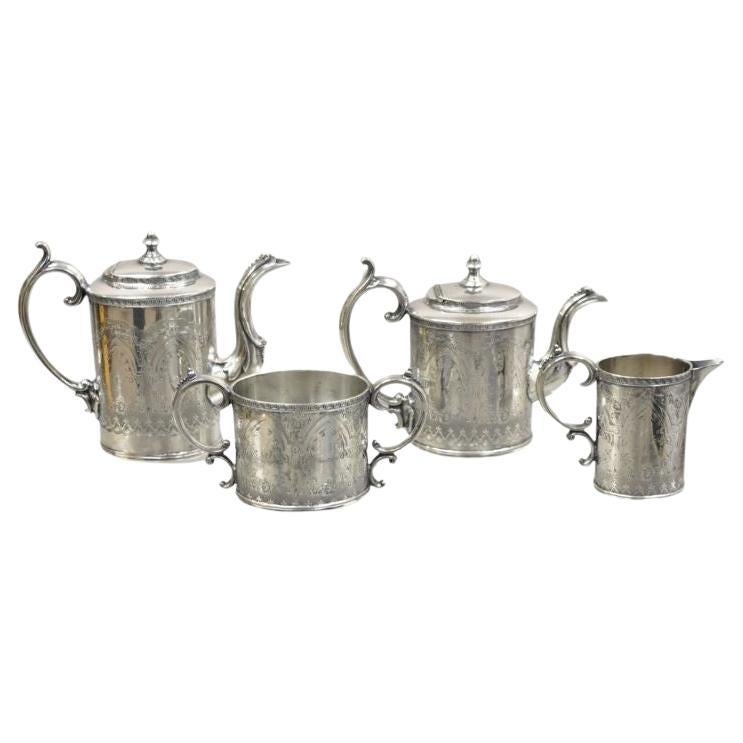 Vintage J.F. Curran & Co Victorian Silver Plated Small Coffee Tea Set - 4 Pc Set For Sale