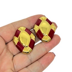 Vintage JGD GINNIE JOHANSEN signiert Gold Ton Emaille Designer Clip auf Ohrringe