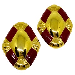 Vintage JGD GINNIE JOHANSEN signed gold tone enamel designer clip on earrings Vintage JGD GINNIE JOHANSEN signed gold tone enamel designer clip on earrings