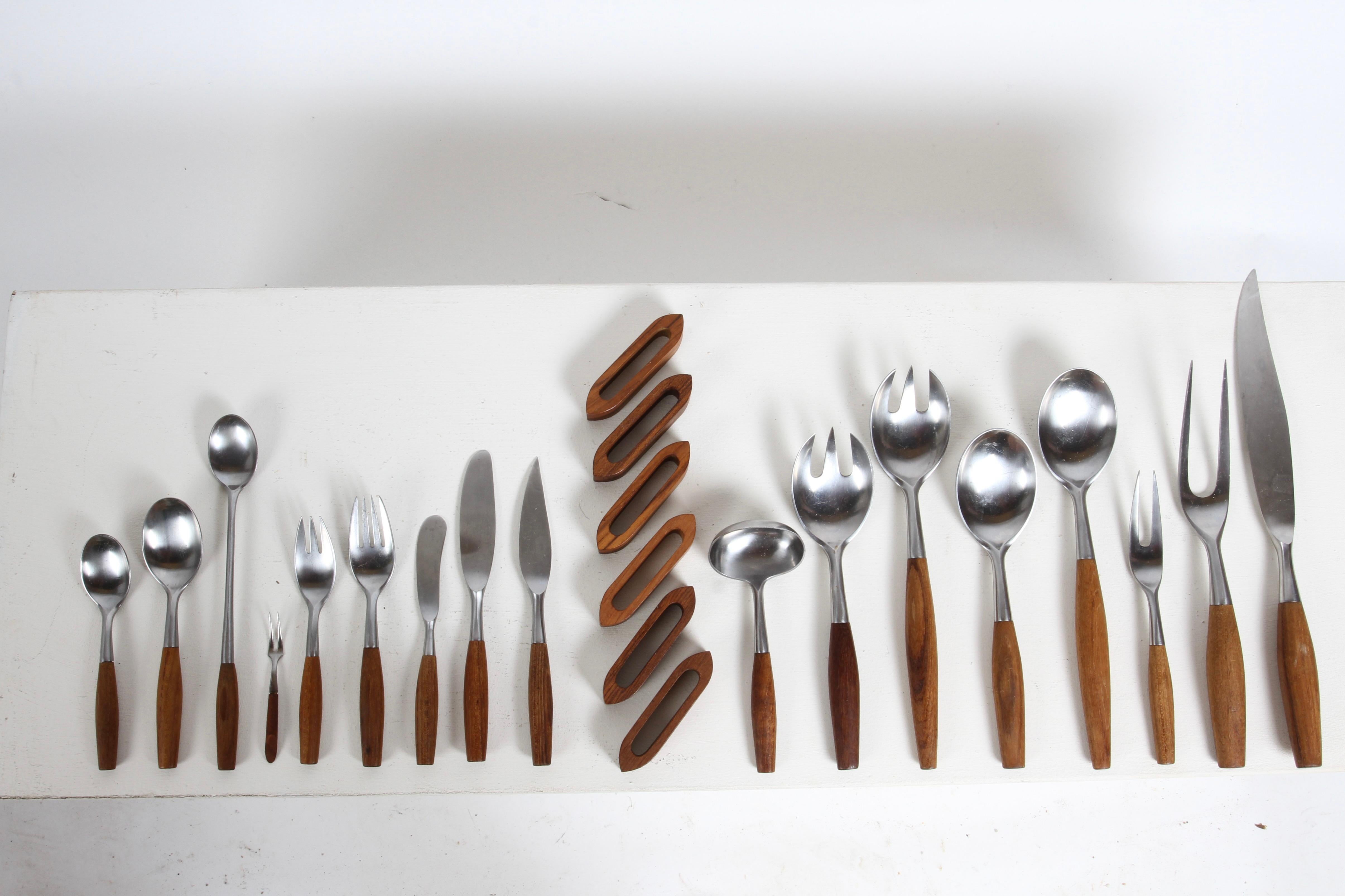Vintage JHQ Dansk Fjord Flatware Service for 8-Teak Wood Handle 92-Piece Set 6