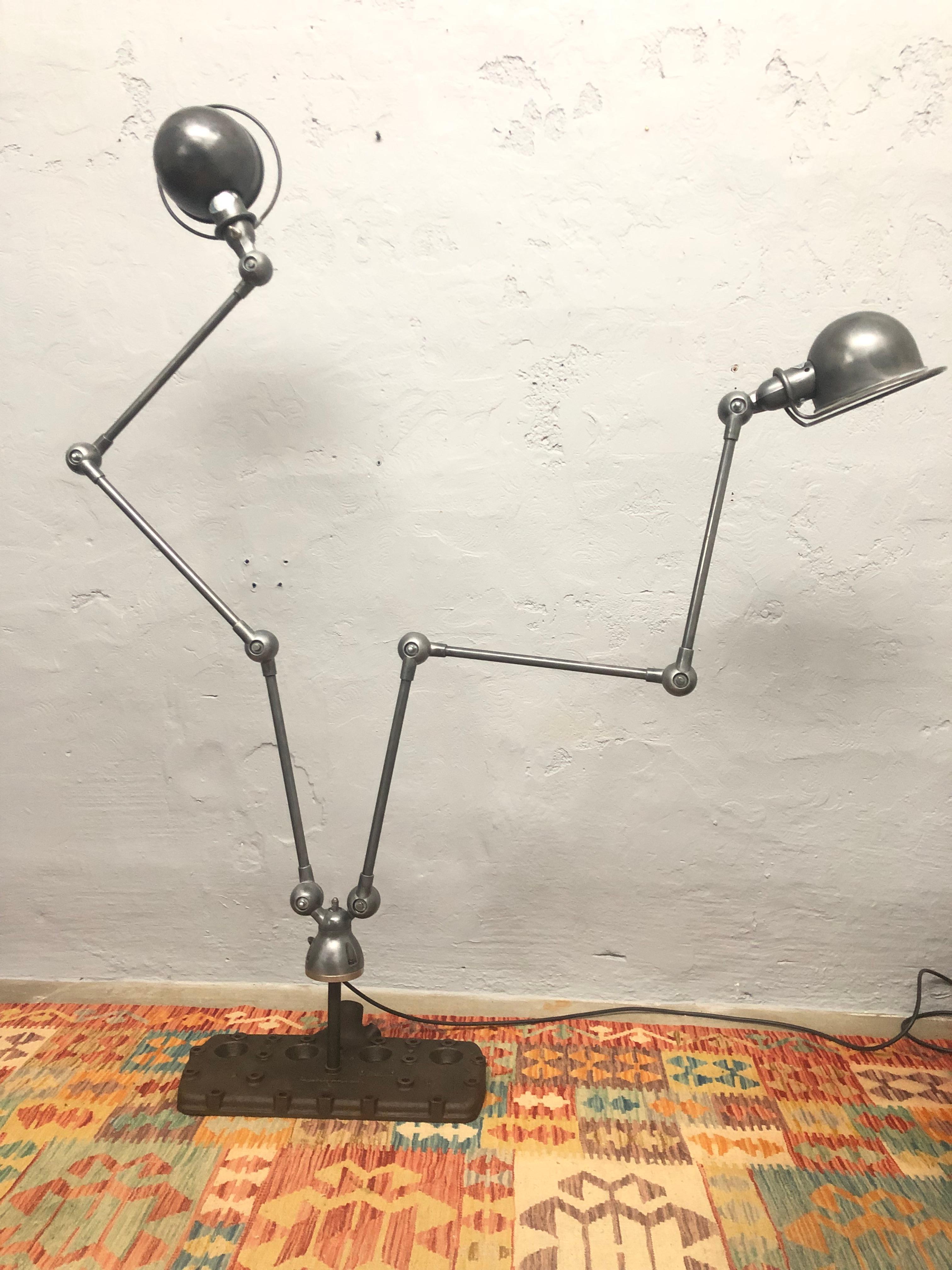 Hand-Crafted Vintage Jielde Double Armed Industrial Floor Lamp Mounted on to a V8 Flathead For Sale