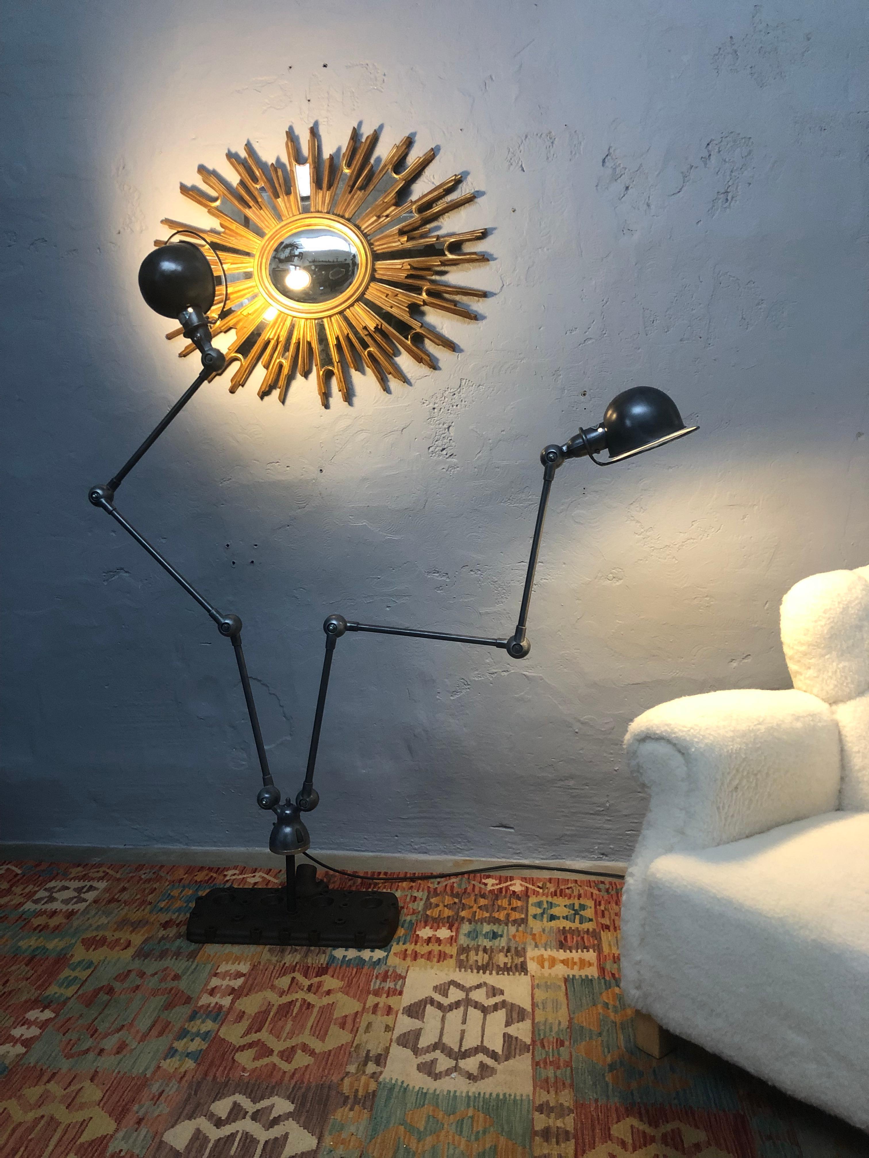 Vintage Jielde Double Armed Industrial Floor Lamp Mounted on to a V8 Flathead In Good Condition For Sale In Søborg, DK