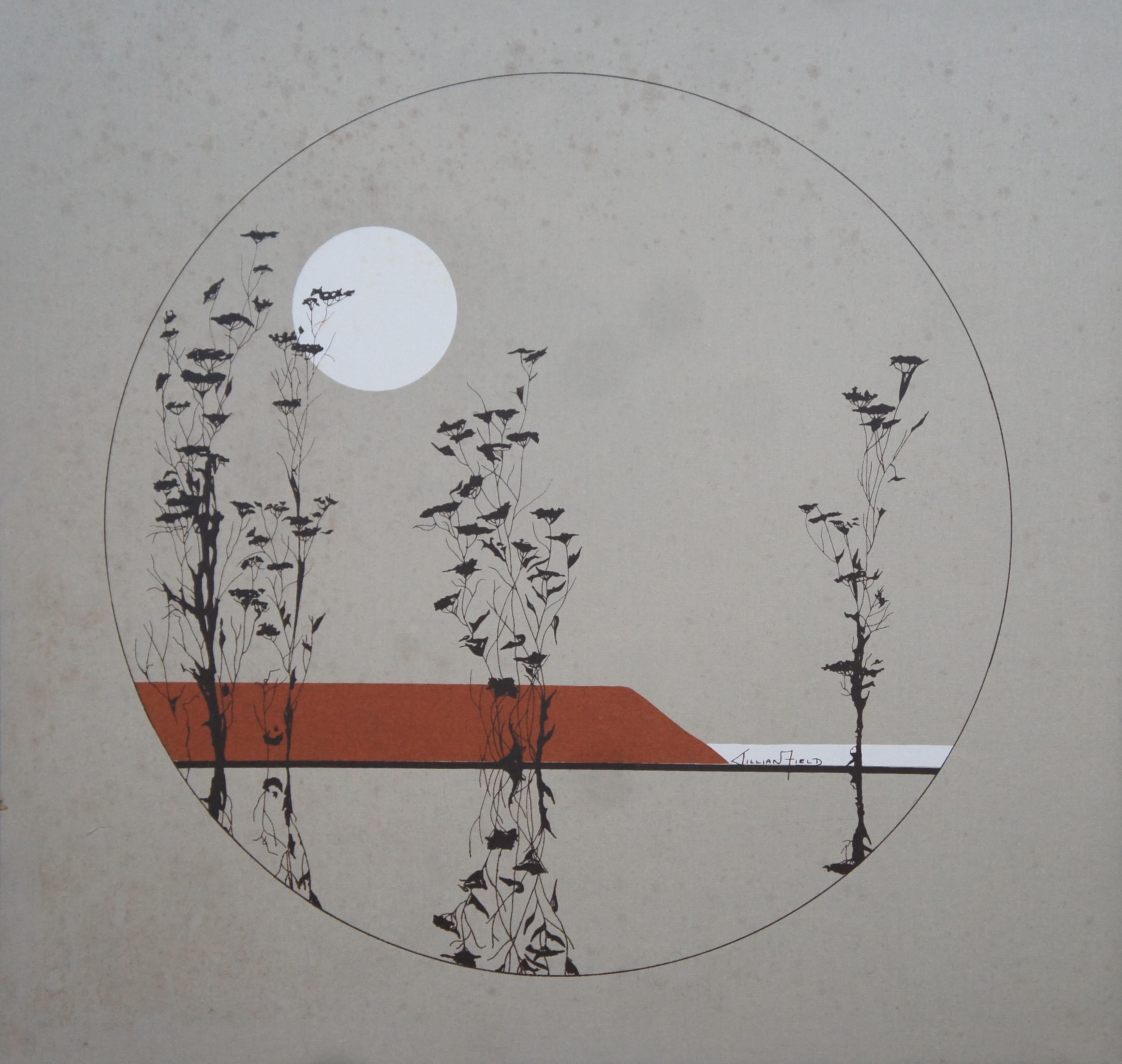 20th Century Vintage Jillian Field Modernist Landscape Serigraph Print on Canvas Van Amstel