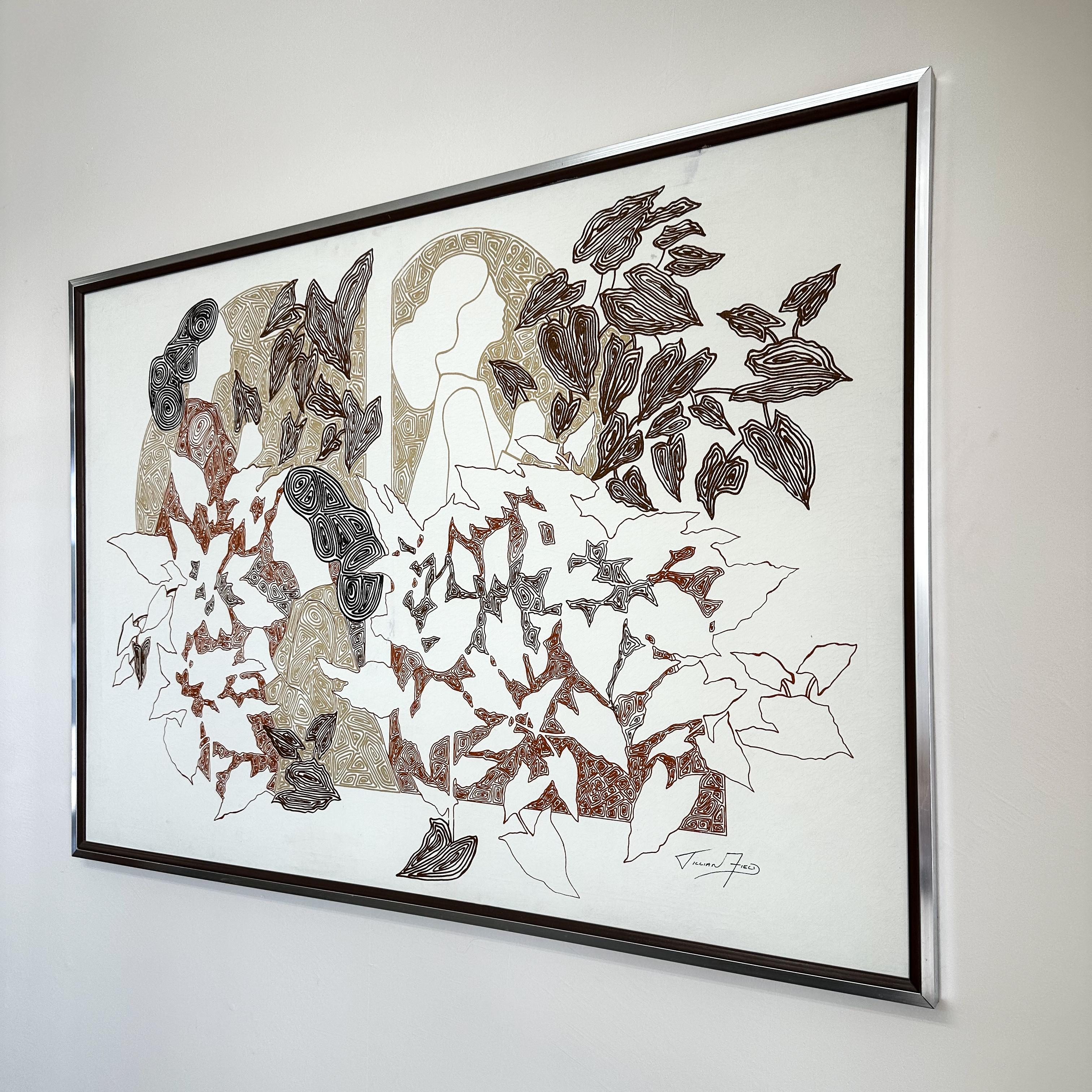 Vintage Jillian Field Serigraphie auf Leinwand: Mid-Century Modern Abstrakte Kunst 1970er Jahre (Moderne der Mitte des Jahrhunderts) im Angebot