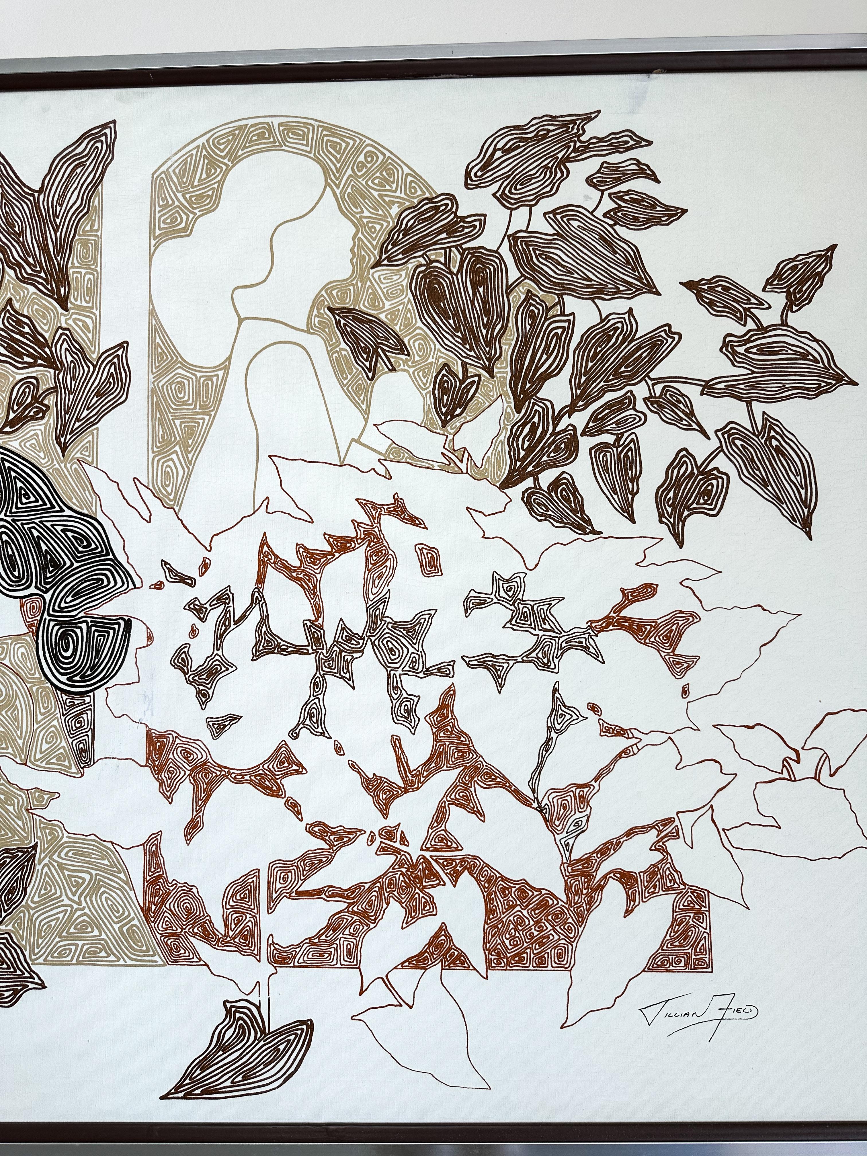 Vintage Jillian Field Serigraphie auf Leinwand: Mid-Century Modern Abstrakte Kunst 1970er Jahre im Angebot 2