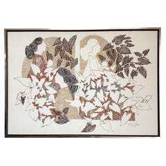 Vintage Jillian Field Serigraph on Canvas: Mid-Century Modern Abstract Art 1970s
