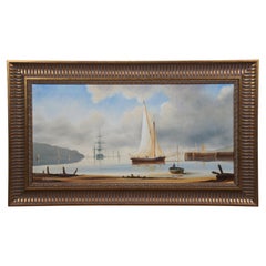 Vintage Jim Thompson English Maritime Realist Harbor Seascape Oil Painting 