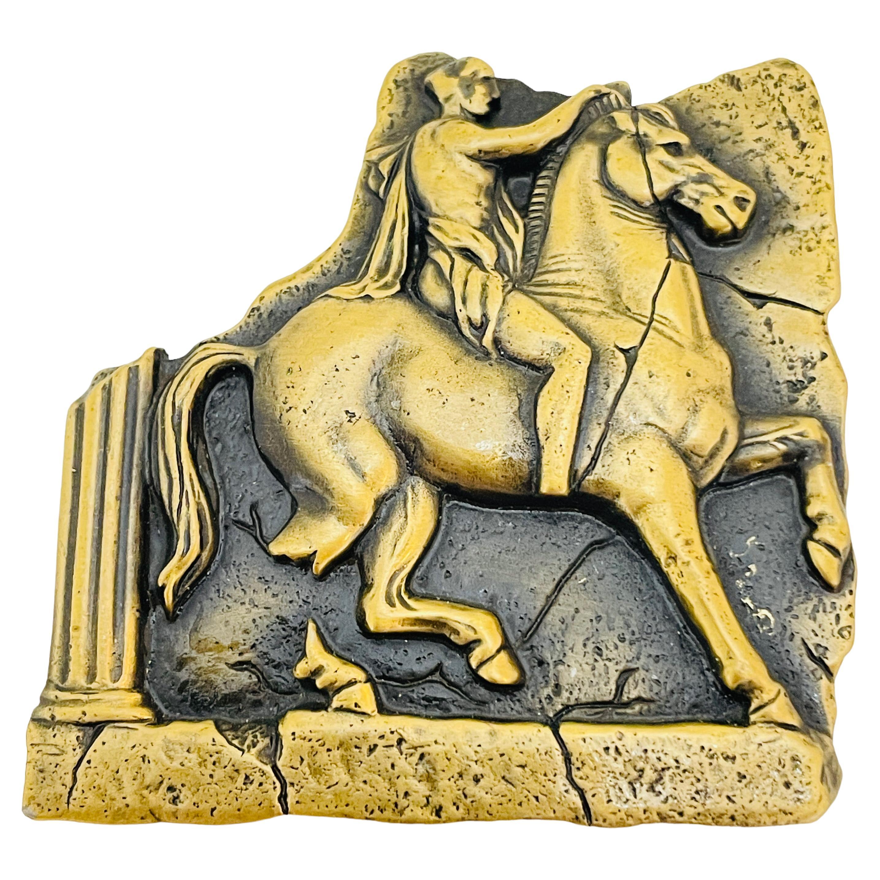 Vintage JJ bronze gold horse designer brooch For Sale