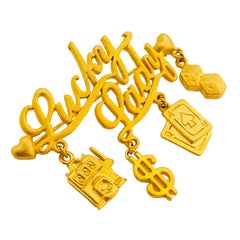 Vintage JJ matte gold LUCKY LADY money casino gambling brooch
