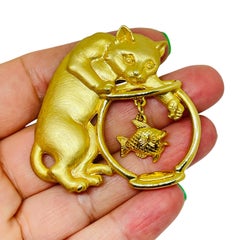 Vintage JJ signed gold tone cat fish designer brooch