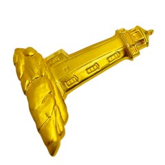 Vintage JJ signed gold tone lighthouse designer brooch