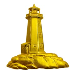 Vintage JJ signed gold tone lighthouse designer brooch