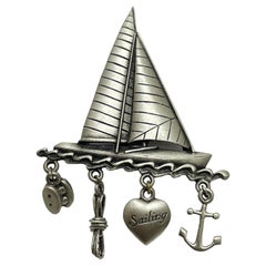 Vintage JJ signierte Designerbrosche für Segelboot Silber
