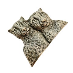 Vintage JJ tigers silver tone designer brooch