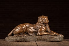Vintage J.L. Boulton Bronze-Clad Reclining Tiger Sculpture