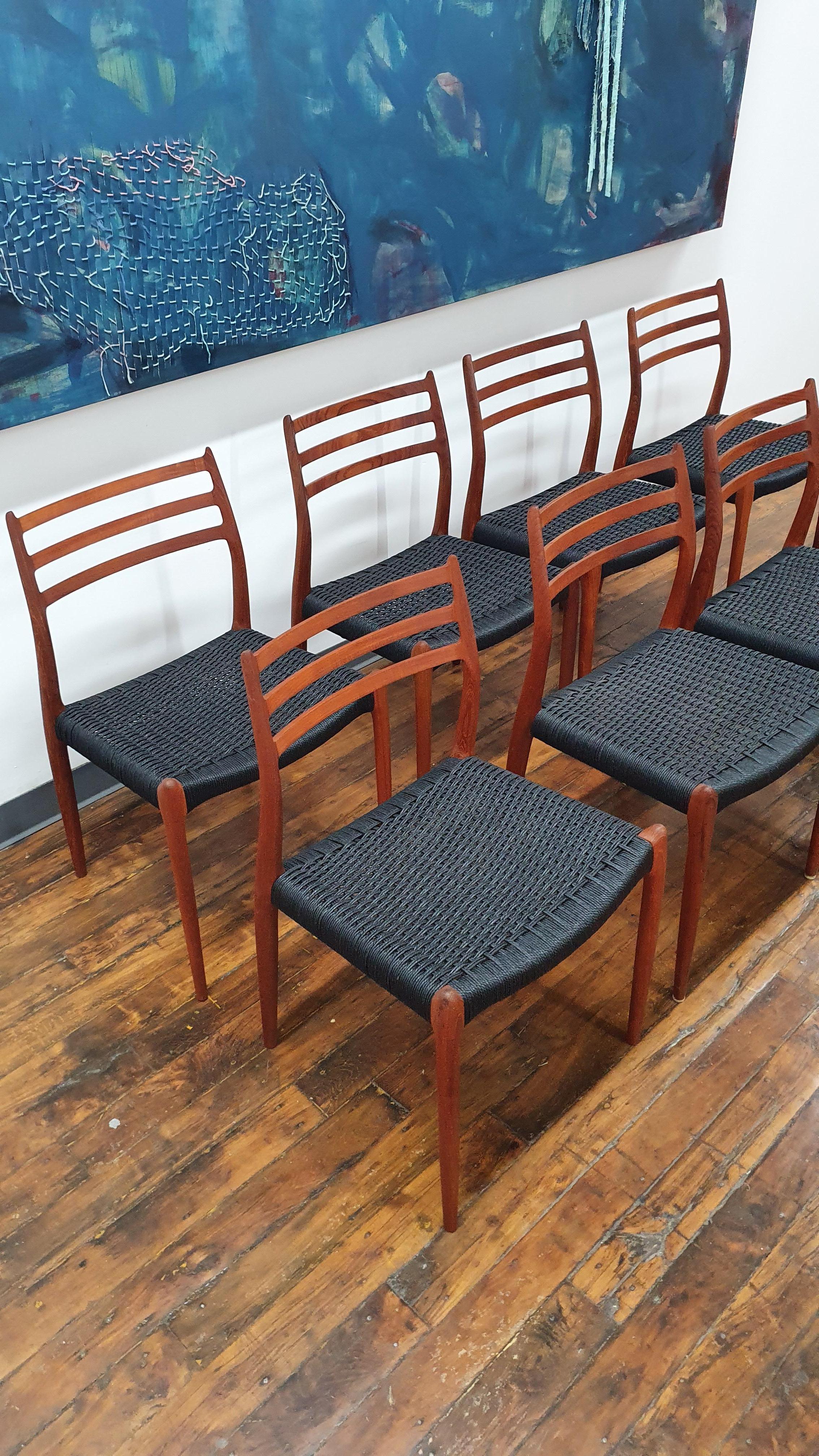 Scandinavian Modern Vintage J.L. Moller 78s Chairs, Set of 10 For Sale