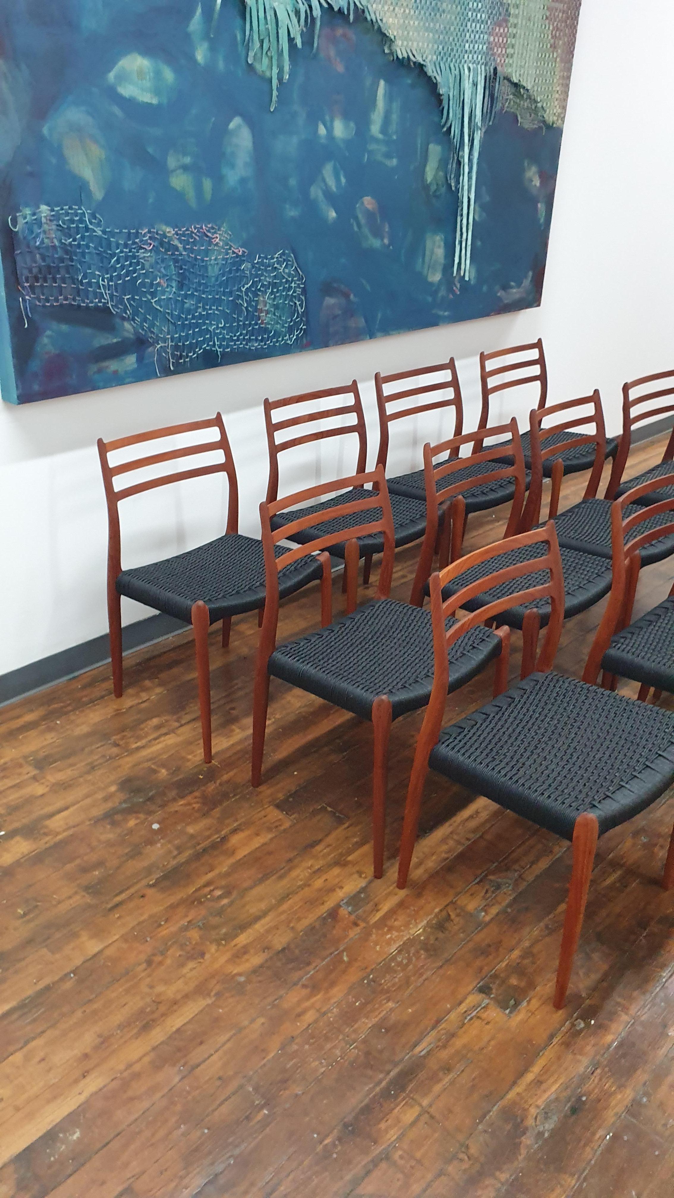 Scandinavian Modern Vintage J.L. Moller 78s Chairs, Set of 12 For Sale