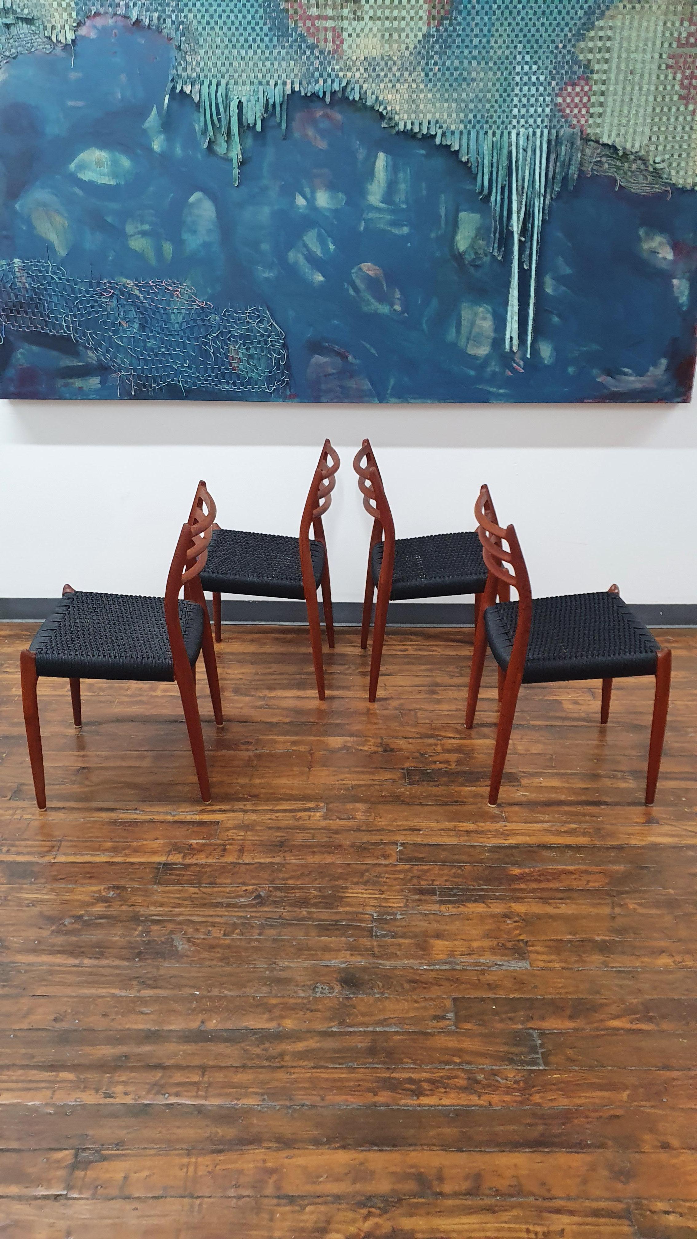 Beautiful set of 4 moller chairs, model 78 with new danish cord. The model 78 is in my opinion the best niels moller design and highly collectable.