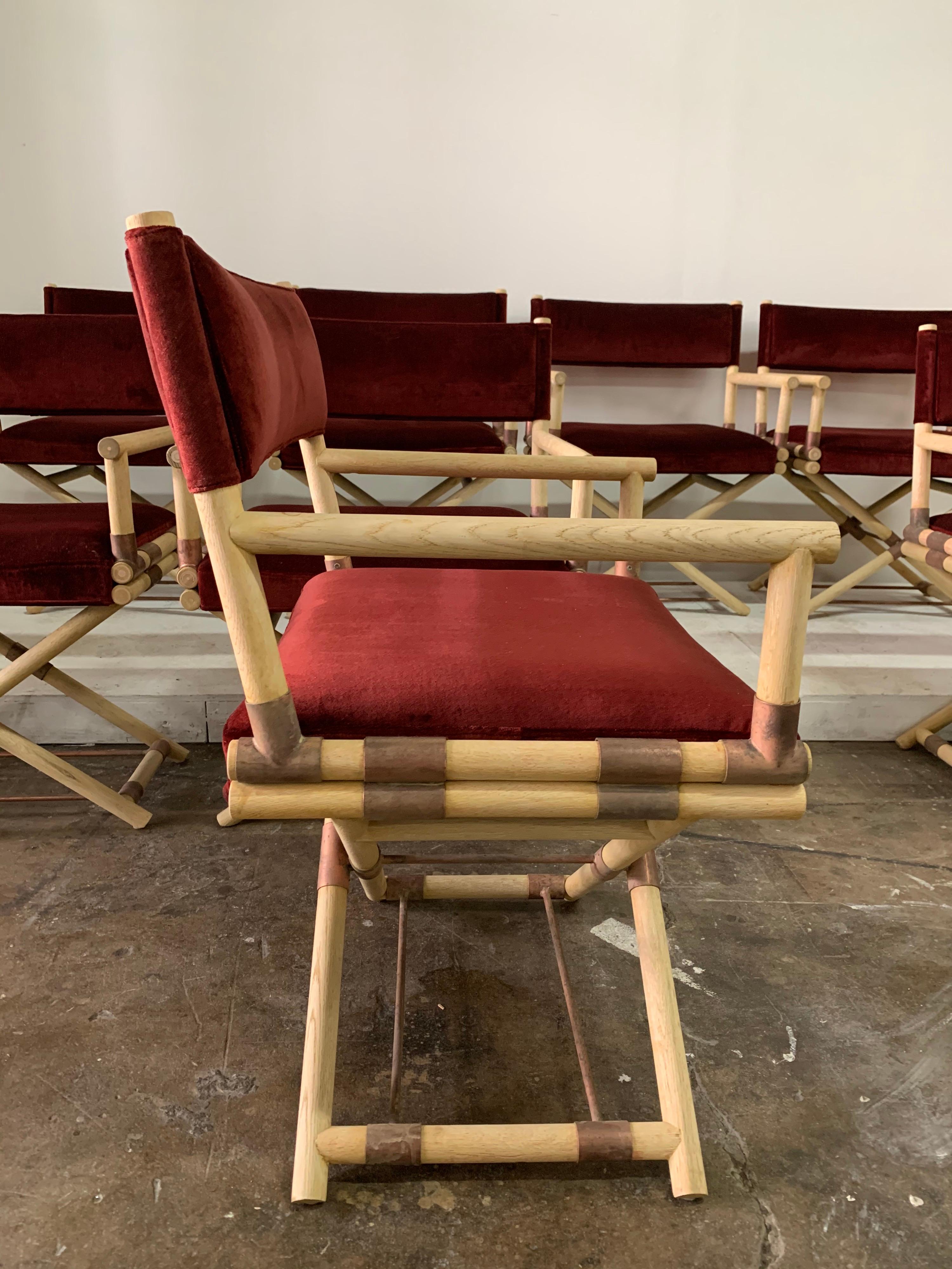 Hollywood Regency Chaises de directeur vintage de style JMF, ensemble de 8 pièces en vente