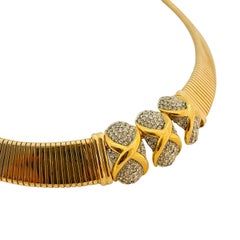 Vintage JOAN COLLINS gold rhinestone omega chain designer runway necklace