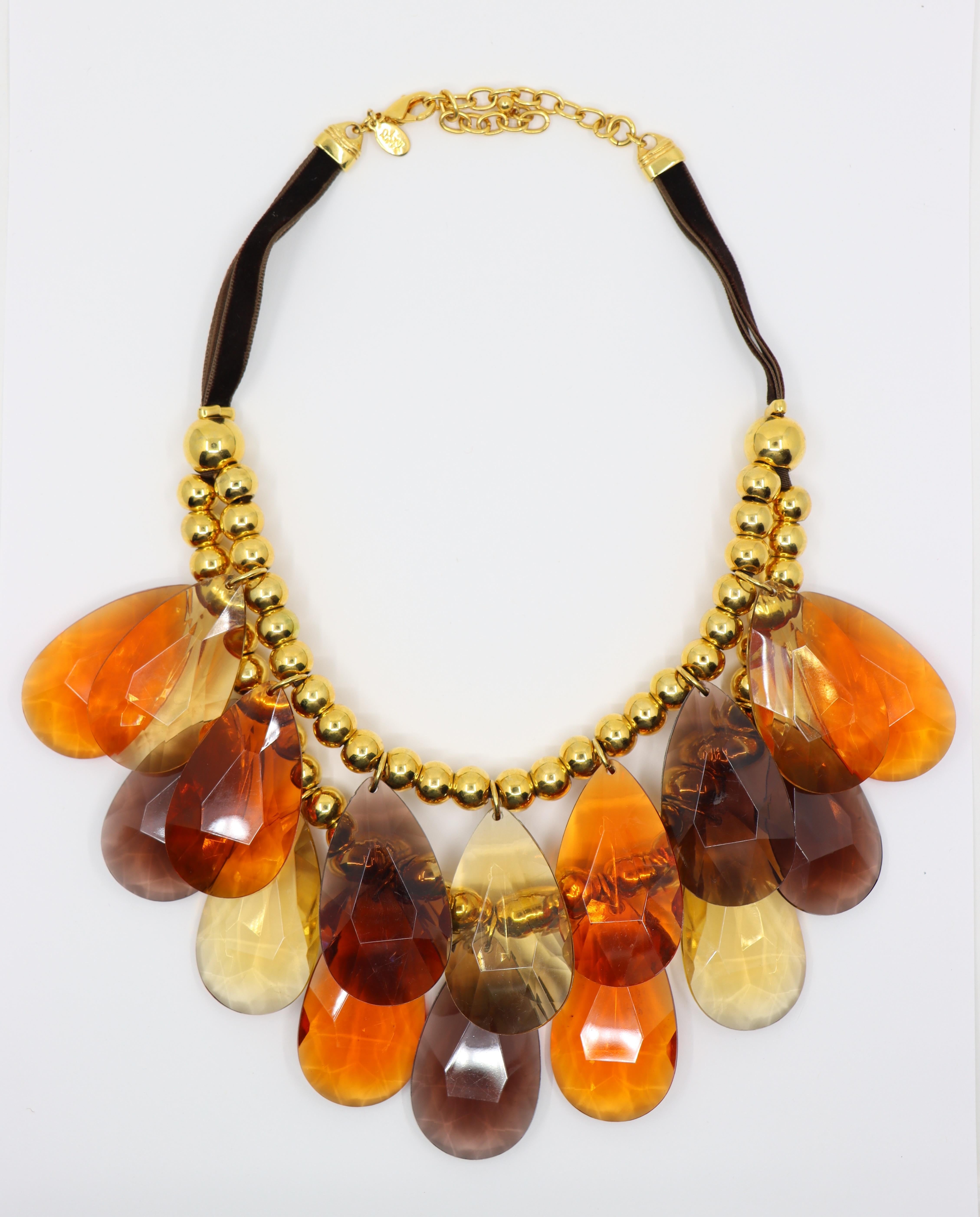 Collana vintage Joan Rivers in vetro marrone e tonalità oro In condizioni buone in vendita a Flushing, NY