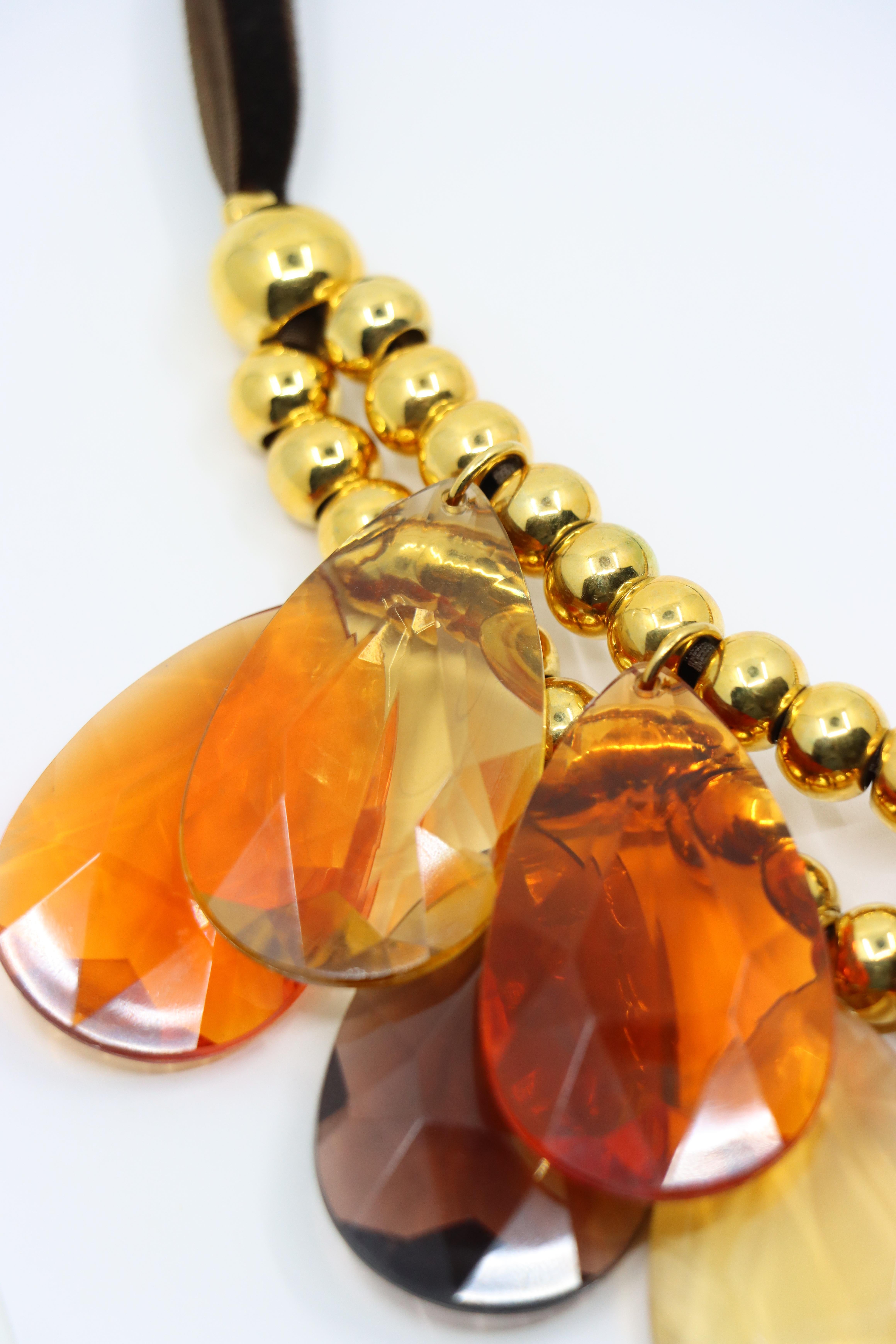 Collana vintage Joan Rivers in vetro marrone e tonalità oro in vendita 1