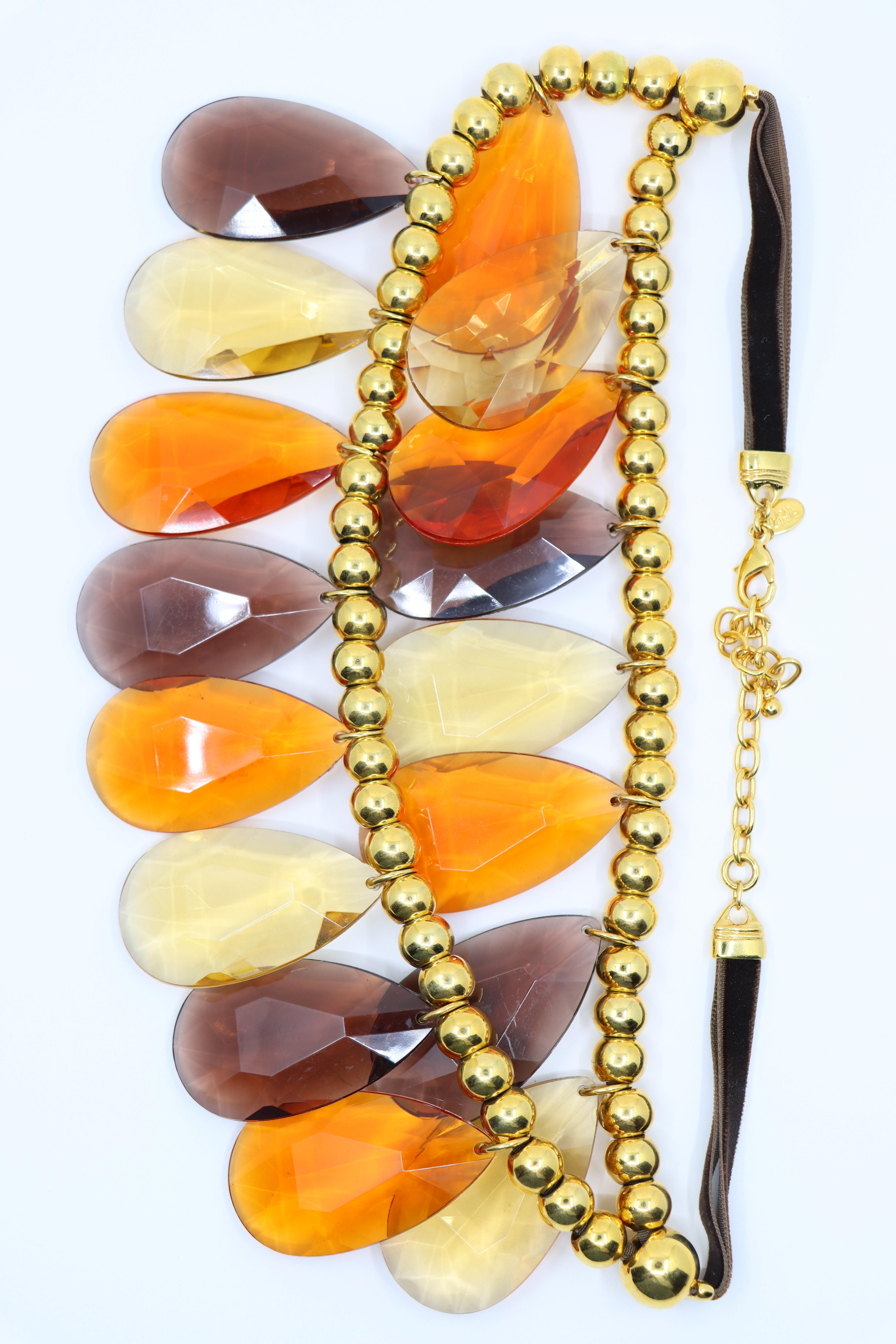 Collana vintage Joan Rivers in vetro marrone e tonalità oro in vendita 2