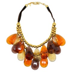 Vintage Joan River Gold Tone Brown Glass Necklace