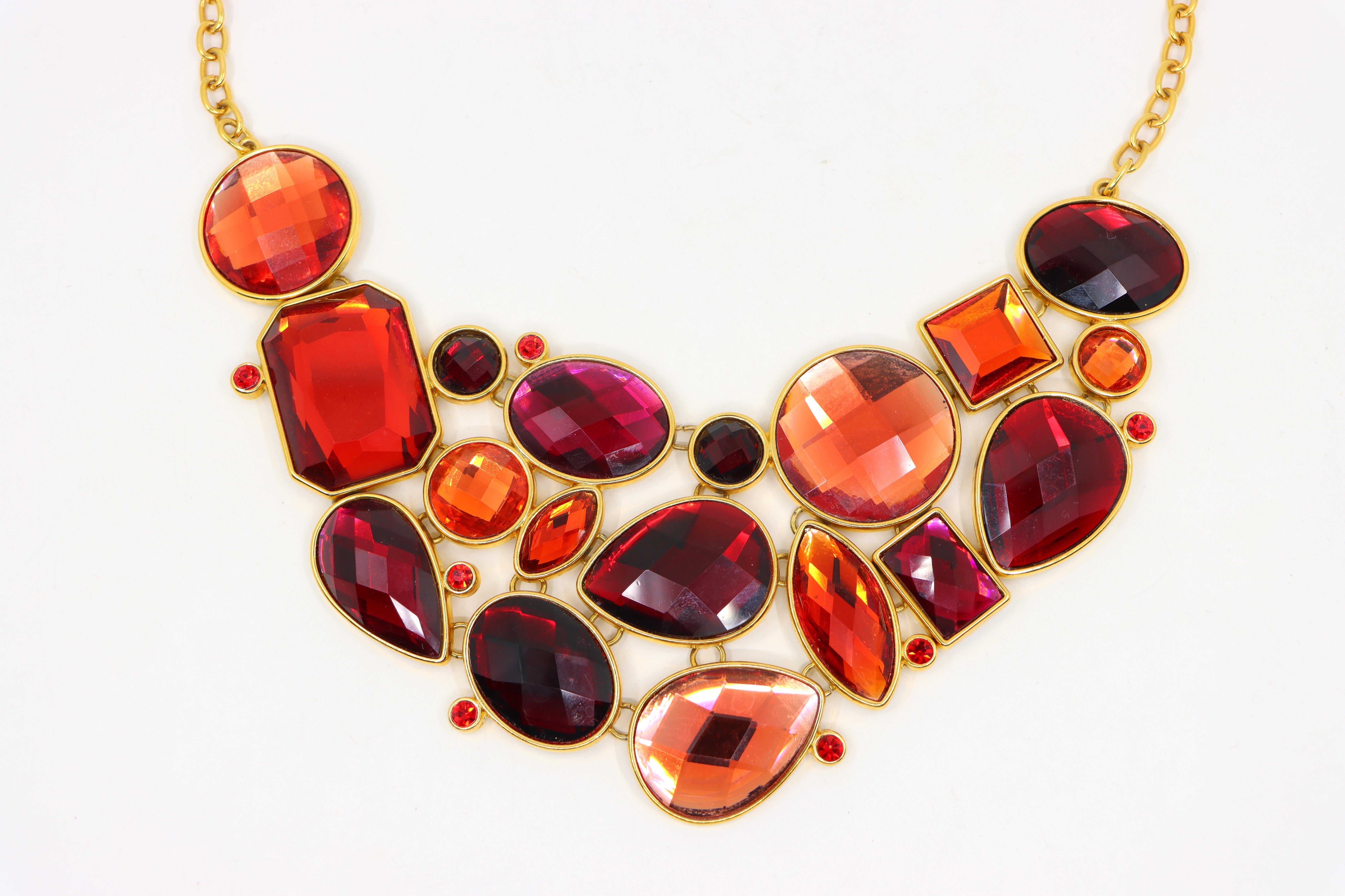 Women's or Men's Vintage Joan River Gold Tone Red Glass Necklace For Sale