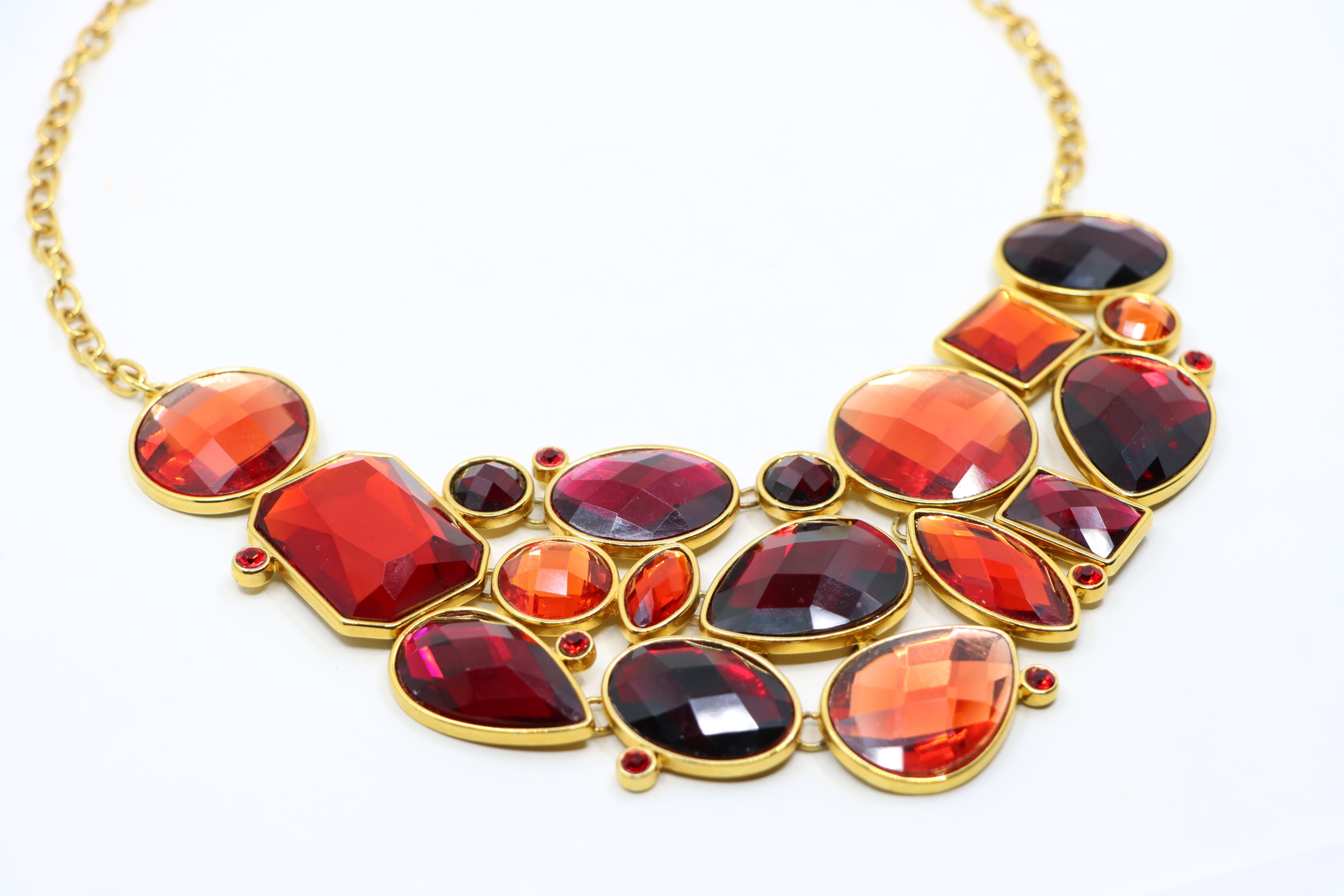 Vintage Joan River Gold Tone Red Glass Necklace For Sale 2
