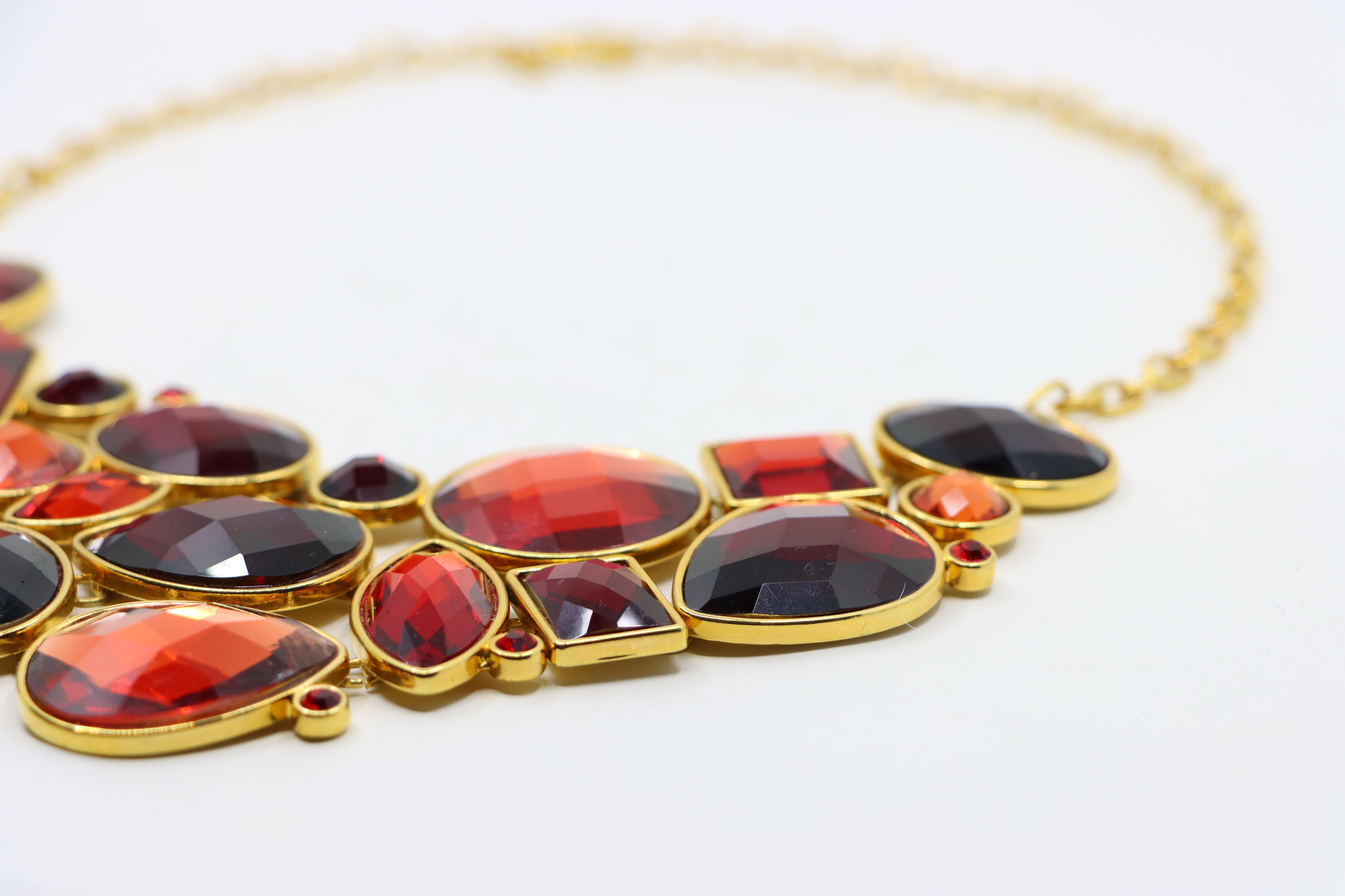 Vintage Joan River Gold Tone Red Glass Necklace For Sale 4