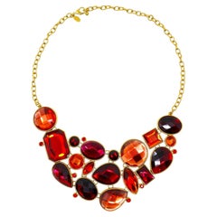 Vintage Joan River Gold Tone Red Glass Necklace