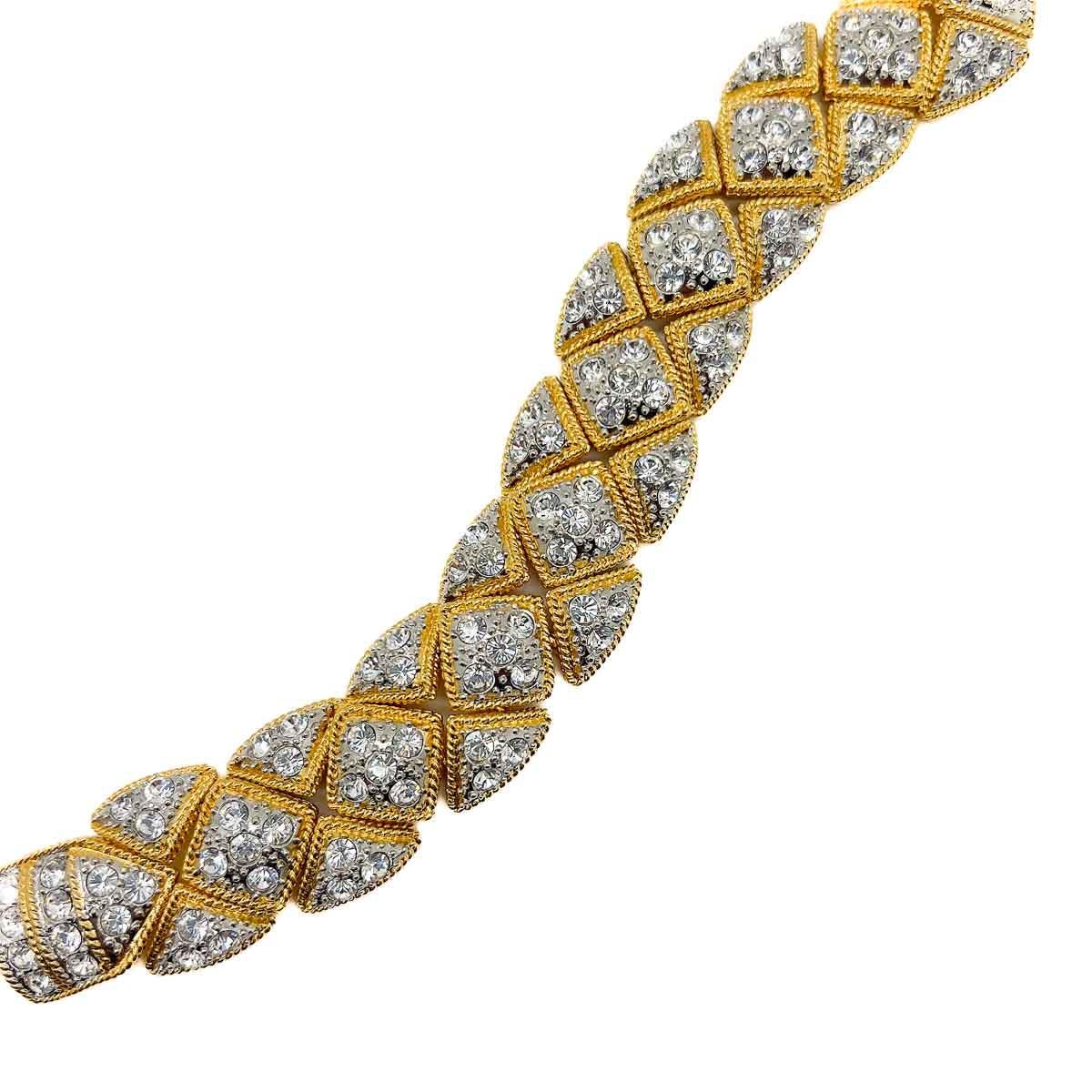 Vintage Joan Rivers Crystal matelassé Bracelet 1980s In Good Condition For Sale In Wilmslow, GB