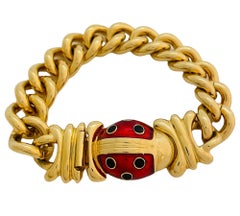 Pulsera vintage JOAN RIVERS cadena de oro esmalte lady bug diseñador de pasarela