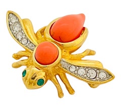 Vintage JOAN RIVERS gold coral bee bug designer runway brooch