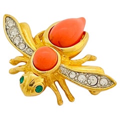 Vintage JOAN RIVERS gold coral bee bug designer runway brooch