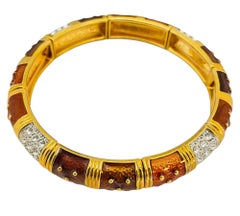 Vintage JOAN RIVERS esmalte de oro rhinestone estiramiento diseñador pasarela pulsera