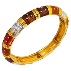 Vintage JOAN RIVERS esmalte de oro rhinestone estiramiento diseñador pasarela pulsera